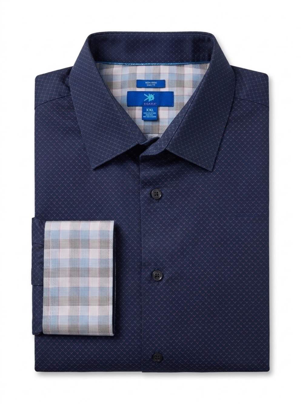 Egara Slim Fit Navy Dress Shirt with Pink Dot Pattern XXL